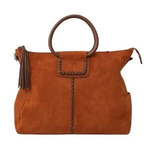 HOBO Women’s Shelia Large Leather Satchel Tote Suede Travel Bag Warm Rust